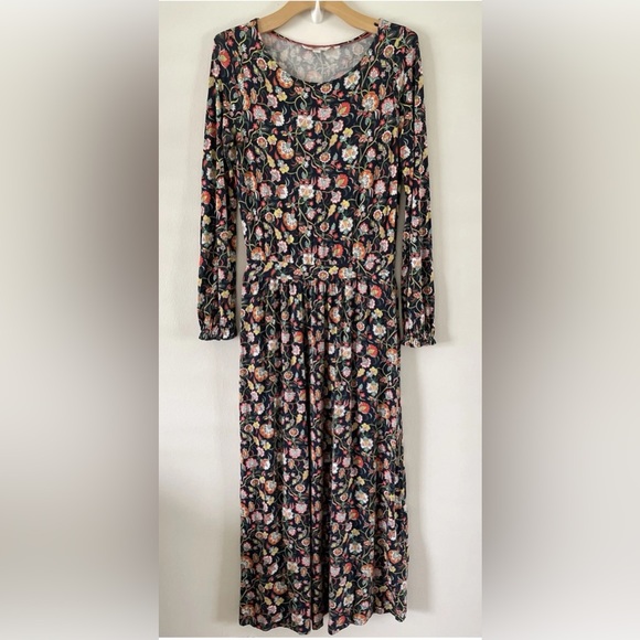 Boden Amelie Floral Long Sleeve Midi Dress, Empire Waist Navy - Picture 5 of 10